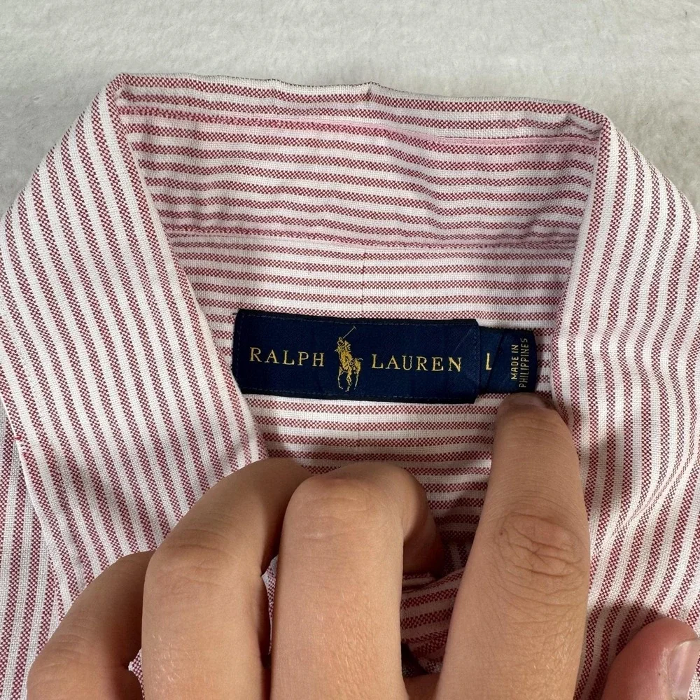 Ralph Lauren flesh pony Shirt Mens Large Red Stripe Long Sleeve Button Down